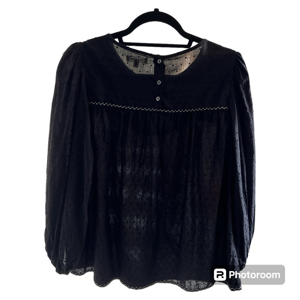 Max Studio black boho Swiss dot embroidered top Small - Picture 5 of 5
